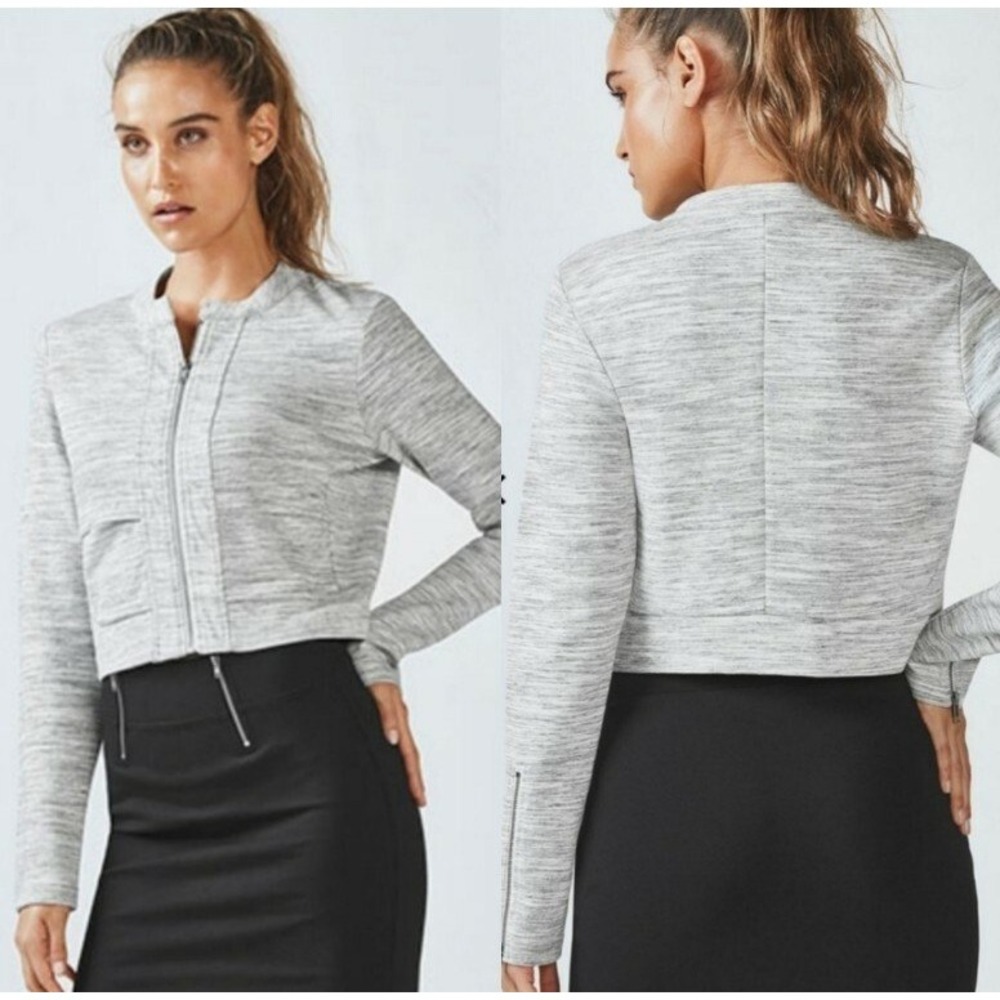 Fabletics XS Gray Zip‎ Up Cropped Jacket Long Sleeve Athleisure